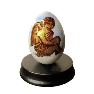 Alan Traynor, Orlando Hand Painted Wood EGGSPRESSSIONS Angel  Black Wood Base